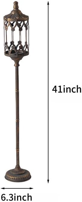 Vintage Floor Candelabra - 41" Tall Antique Gold Candle Holder with Glass Lantern, Rustic Gothic Metal Pillar Stand for Home Decor, Wedding & Event Centerpiece