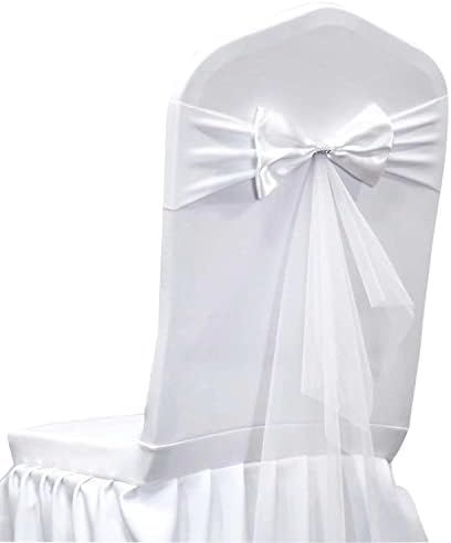Polyester Stretch Chair Sashes Bands Organza Sash Bows Spandex Bows for Party Birthday Hotel Wedding Banquets Decoration (White 100 PCS) by LIZIMI