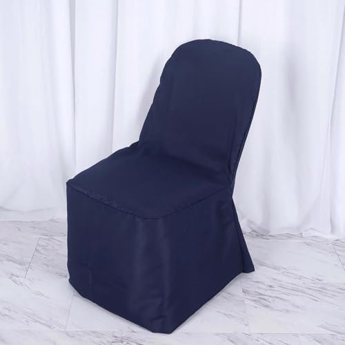 Efavormart 100PCS Round Top Navy Blue Polyester Banquet Chair Covers Linen Dinning Chair slipcover for Wedding Party Event Catering - Image 2