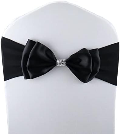 20 PCS Double Bows Stretch Chair Sashes, for Wedding Party Chair Cover Decoration, Spandex Stretch Chairs Bands (Pack of 20 Black) by MYS+QiQi