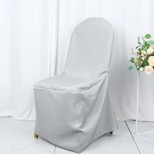 Efavormart 20PCS | Round Top Silver Polyester Banquet Chair Covers Linen Dinning Chair slipcover for Wedding Party Event Catering - Image 2