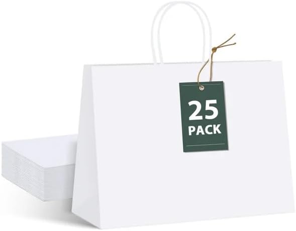 GSSUSA White Paper Bags with Handles, Large Gift Bags 16x6x12, 25 Pack | Sturdy Kraft Shopping Bags for Small Business, Boutique, Party Favors, Valentine's Day, Crafts, and Gift Packaging. by GSSUSA