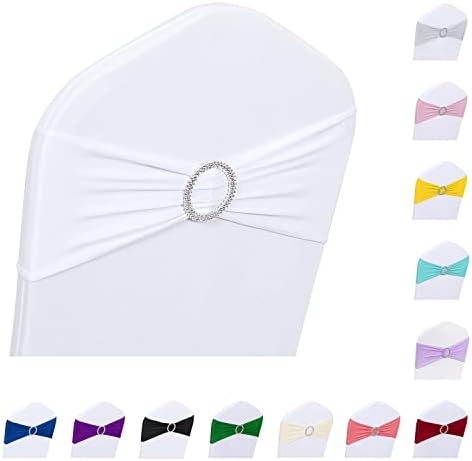 ManMengJi 25PCS White Chair Sashes, Spandex Sashes Bows Tiffany Blue, Chair Cover Bands with Buckle Slider for Banquet, Party, Hotel Event Decorations - Image 5