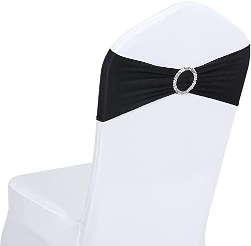 ManMengJi Black Chair Sashes, 25PCS Spandex Sashes Bows, Chair Cover Bands with Buckle Slider for Banquet, Party, Hotel Event Decorations by Home