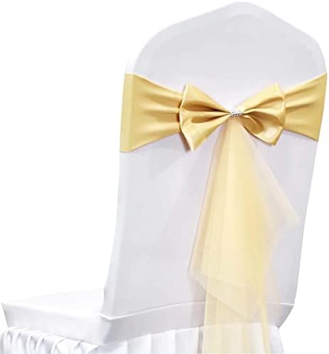 Polyester Stretch Chair Sashes Chair Bands Organza Chair sash Bows Spandex Bows for Party Birthday Hotel Romantic Wedding Banquets Decoration (Light Gold 50 PCS) by LIZIMI