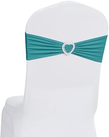 Pack of 60 Spandex Chair Sashes Bows Stretch Chair Cover Band with Buckle Slider Universal Elastic Chair Ties for Wedding Banquet Party Event Decoration (Turquoise) by Howhic