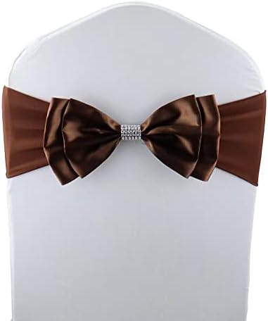 20 PCS Double Bows Stretch Chair Sashes, for Wedding Party Chair Cover Decoration, Spandex Stretch Chairs Bands (Pack of 20 Coffee) by MYS+QiQi