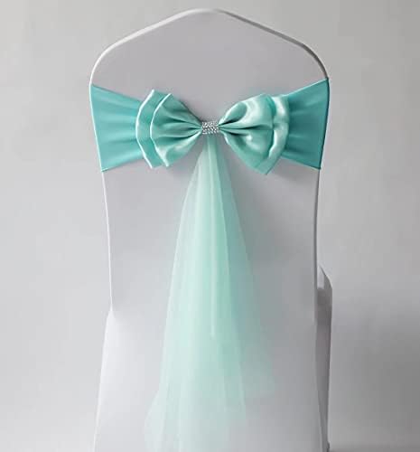6Pcs Stretch Satin Chair Sashes Bows Chair Bands Decor for Hotel Wedding Reception Party Event Chair Cover Decoration Sky Blue by SXXLDNG