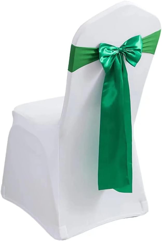 Pack of 10 Satin Stretch Chair Sash Bow, No Need Tied, Spandex Chair Bands, Chair Ribbons Bows for Hotel Wedding Party Banquet Birthday Reception Decor (Green) by moderw