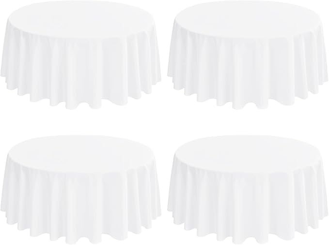 4 Packs 90 Inch White Round Polyester Tablecloths | Table Cover for Round Tables, Stain and Wrinkle Resistant Washable Table Cloth, Perfect for Wedding Banquet Parties by REWOMC