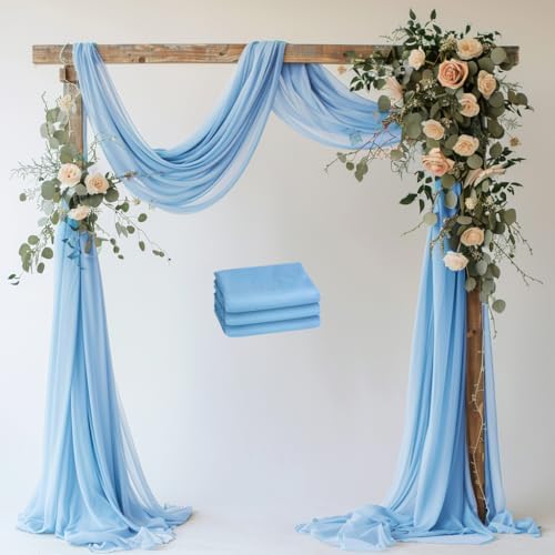 Wedding Arch Draping Fabric 3 Panels Dusty Blue Sheer Backdrop Drape by Xiomot