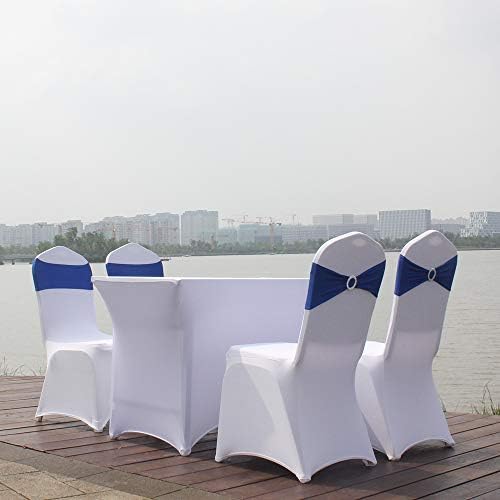 50pcs Spandex Sashes for Chair Wedding Party Banquet Decoration Stretch Chair Sashes Bows Chair Bands with Buckle for Wedding Hotel Banquet Birthday Party Decorations(Royal Blue) - Image 5