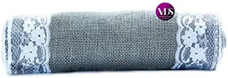 VDS Pack of 25, Burlap Table Runner with White Lace Edge, 100% Natural Jute Rustic Hessian Table Cloth Centerpiece for Wedding Birthday Party Banquet Table Decoration (Size 12X108 Inch)(Silver Grey) - Image 4