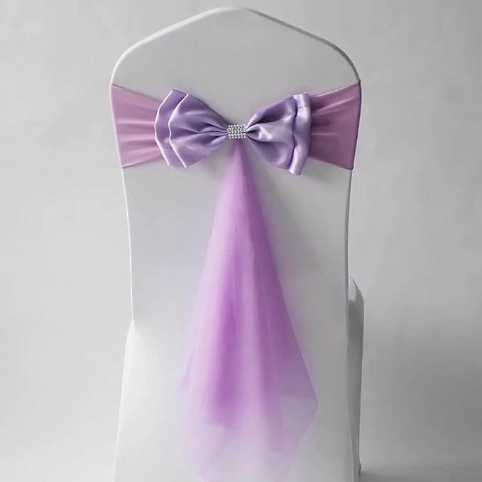50Pcs Stretch Satin Chair Sashes Bows Chair Bands Decor for Hotel Wedding Reception Party Event Chair Cover Decoration Light Purple by SXXLDNG