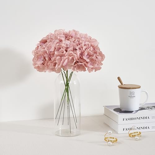 Dusty Rose Pink Artificial Hydrangea Flowers Heads 10 Fake Hydrangea Silk Flowers for Wedding Centerpieces Bouquets DIY Floral Decor Home Decoration with Stems(VASE NOT Included) - Image 4