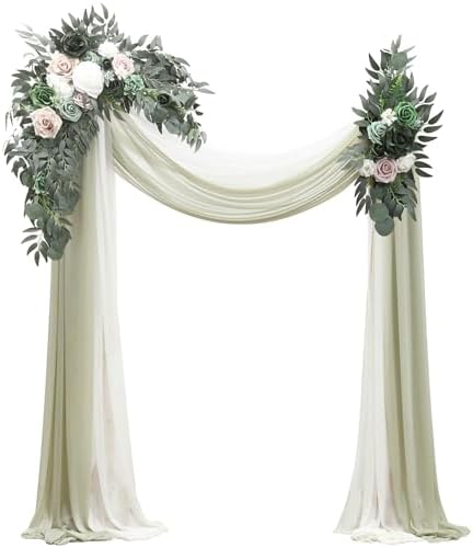 Floroom Arch Flowers with Drapes Kit (Pack of 4) - 2pcs Artificial Emerald & Sage Green Floral Swag Arrangement with 2pcs Draping Fabric for Wedding Ceremony Arbor and Reception Backdrop Decoration by Floroom