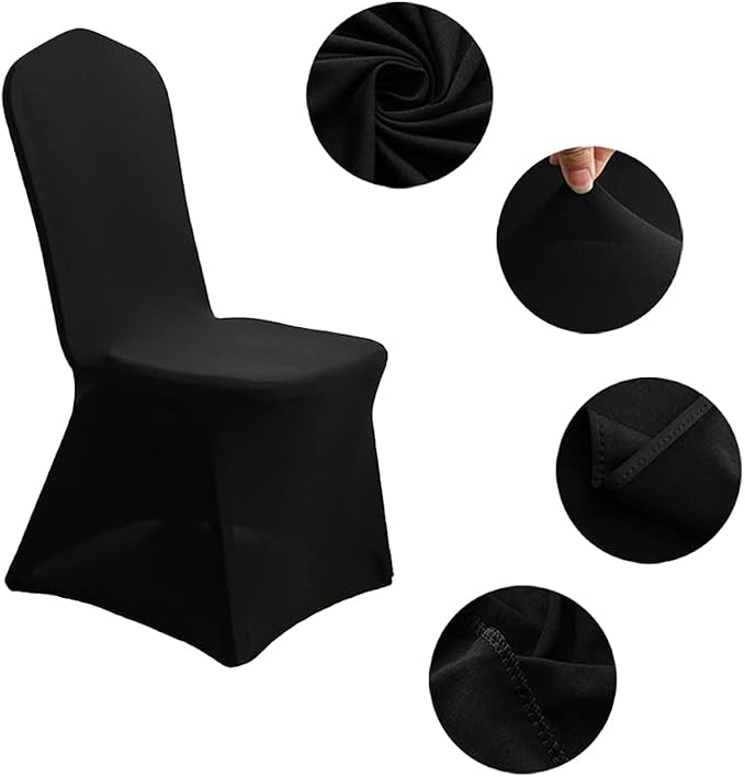 XMNTG 100PCS Black Chair Covers Stretch Polyester Spandex Outdoor Chair Cover Dining Room Chair Slipcovers Universal Chair Protector Cover for Wedding Party Banquet Hotel (Black, 100PCS) - Image 3