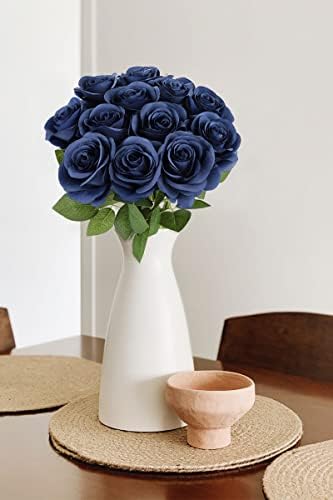 JUSMAI 12pcs Roses Artificial Flowers Navy Blue Fake Roses Flowers with Long Stems Silk Flowers for Wedding Bouquet Centerpices Decorations Party Bridal Baby Shower Home Decor - Image 6