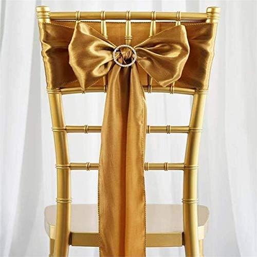 Balsa Circle 25 Antique Gold Satin Elegant Chair Cover Bows Sashes Wedding Banquet Decorations Party Supplies Engagement Events Reception - Image 2