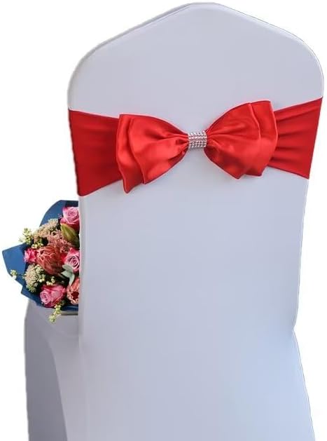 10 PCS Spandex Chair Sash Bow Tied,Elastic Sashes Chair Bands for Wedding Party Reception Events Celebration Banquets Hotel Event Decorations Chairs Decoration(Red) by DDCBNS