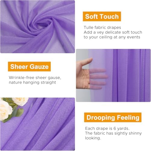 Wedding Arch Draping Fabric 3 Panels Lavender Purple Sheer Backdrop - Image 3