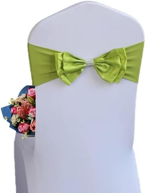 10 PCS Spandex Chair Sash Bow Tied,Elastic Sashes Chair Bands for Wedding Party Reception Events Celebration Banquets Hotel Event Decorations Chairs Decoration(Grass Green) by DDCBNS