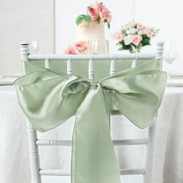 100 Sage Green Satin Chair Sashes Bows Ties for Wedding Decorations Party Supplies Events Chair Covers Decor Banquet Reception - Image 5