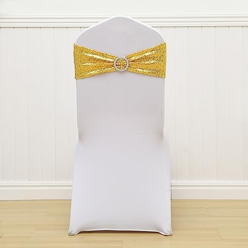 Double-Sided Sequins Gold Chair Sashes for Wedding Decor, Golden Sequin Chair Sashes Bands with Silver Buckles, Chair Bows for Party Ceremony Event Christmas Decorations - 100 Pack - Image 4