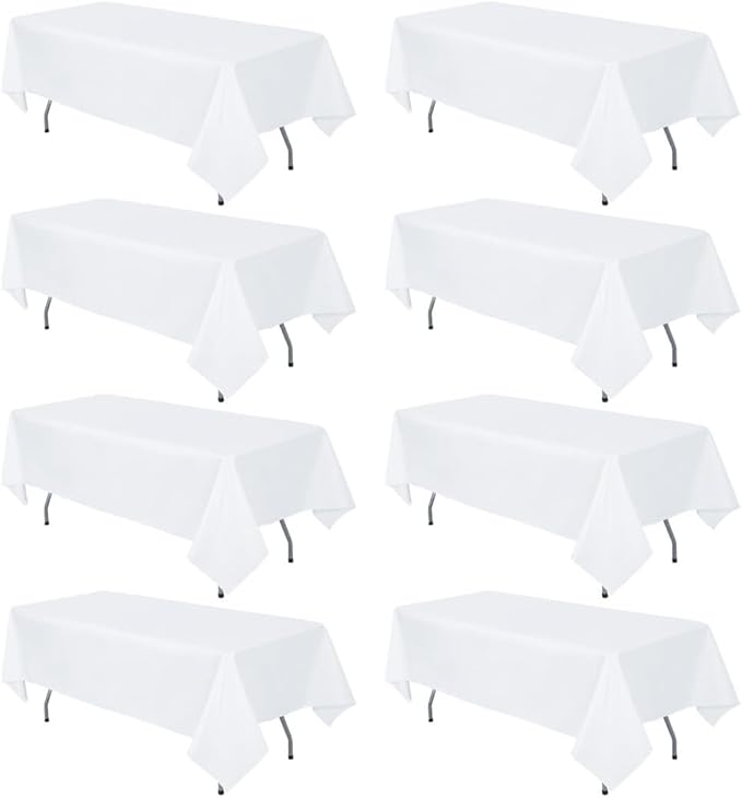 8 Pack White Rectangle Table Cloth 60 x 126 Inch For 8 Foot Tables | Wrinkle Resistant Tablecloth, Washable Polyester Fabric, Rectangular Tablecloth for Wedding Party Banquet Buffet by RestfulGlow