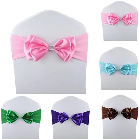 20 PCS Double Bows Stretch Chair Sashes, for Wedding Party Chair Cover Decoration, Spandex Stretch Chairs Bands (Pack of 20 Pink) - Image 2