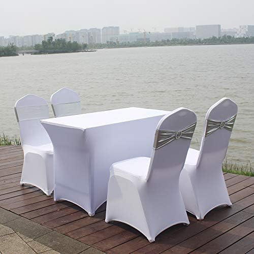 50pcs Metallic Silver Spandex Chair Sashes, Durable Workmanship,Stretch Bows with Buckle Stretchable for Christmas Wedding Party Banquet Event Baby Shower Birthday Celebration Decoration - Image 5