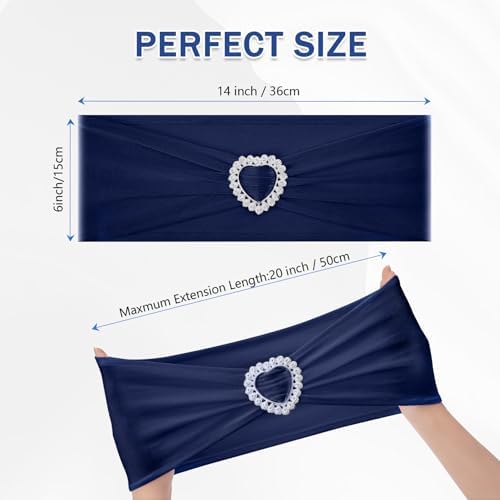 Pack of 120 Spandex Chair Sashes Bows Stretch Chair Cover Band with Buckle Slider Universal Elastic Chair Ties for Wedding Banquet Party Event Decoration (Navy) - Image 2