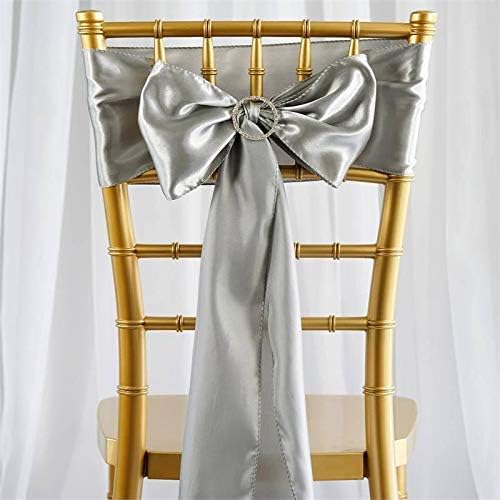 25 Silver Satin Elegant Chair Cover Bows Sashes Wedding Banquet Decorations Party Supplies Engagement Events Reception - Image 2