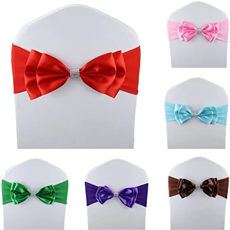 20 PCS Double Bows Stretch Chair Sashes, for Wedding Party Chair Cover Decoration, Spandex Stretch Chairs Bands (Pack of 20 Red) - Image 2