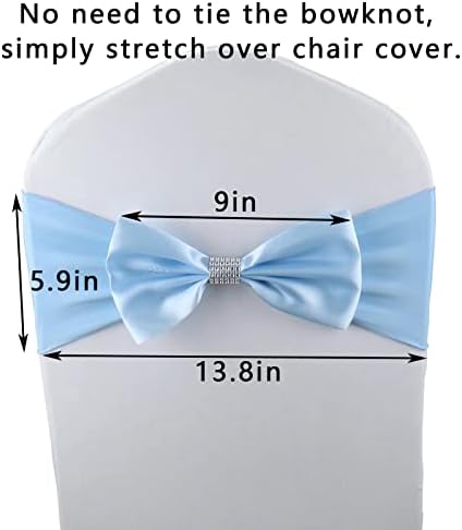 12 PCS Bows Stretch Chair Sashes, for Wedding Party Chair Cover Decoration, Spandex Stretch Chairs Bands (Pack of 12 Light Blue - Image 3