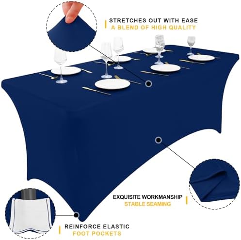 Smiry 2 Pack Spandex Table Cloth 34x34in, Elastic Fitted Navy Tablecloth - Image 3