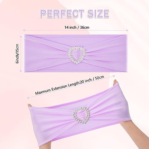 Pack of 60 Spandex Chair Sashes Bows Stretch Chair Cover Band with Buckle Slider Universal Elastic Chair Ties for Wedding Banquet Party Event Decoration (Lavender) - Image 2