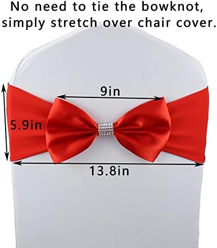 12 PCS Bows Stretch Chair Sashes, for Wedding Party Chair Cover Decoration, Spandex Stretch Chairs Bands (Pack of 12 Red - Image 3
