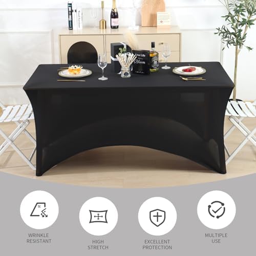 Fixwal 6 Pack 8FT Black Tablecloth Rectangle Spandex Fitted Table Cover - Image 5
