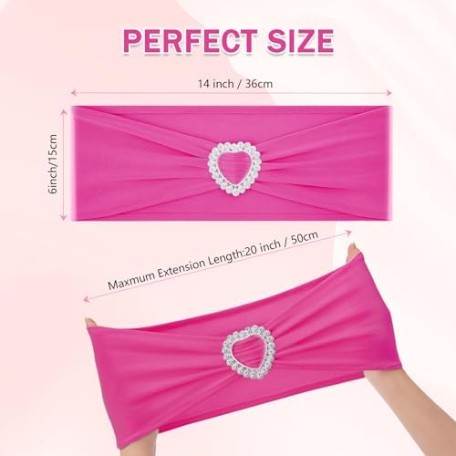 Pack of 60 Spandex Chair Sashes Bows Stretch Chair Cover Band with Buckle Slider Universal Elastic Chair Ties for Wedding Banquet Party Event Decoration (Fuchsia) - Image 2