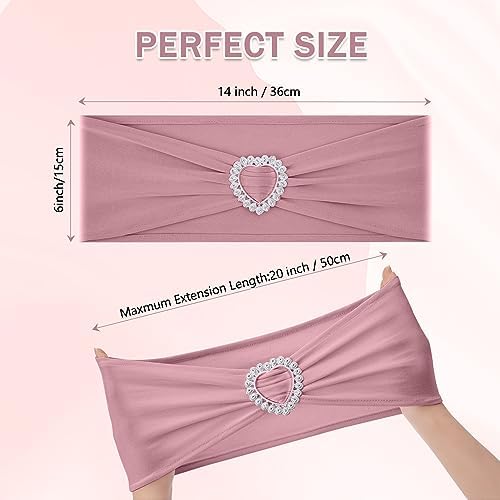 Pack of 30 Spandex Chair Sashes Bows Stretch Chair Cover Band with Buckle Slider Universal Elastic Chair Ties for Wedding Banquet Party Event Decoration (Dusty Pink) - Image 2