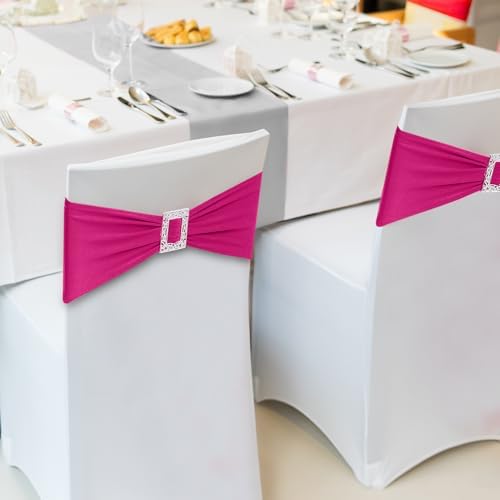 Joccun 30 PCS Spandex Chair Sashes Bows Stretch Chair Cover Band with Buckle Slider Universal Elastic Chair Ties for Wedding Banquet Party Event Decoration (Fuchsia) - Image 6