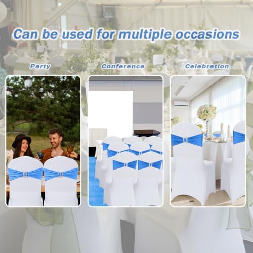 Joccun 30 PCS Spandex Chair Sashes Bows Stretch Chair Cover Band with Buckle Slider Universal Elastic Chair Ties for Wedding Banquet Party Event Decoration (Royal Blue) - Image 7
