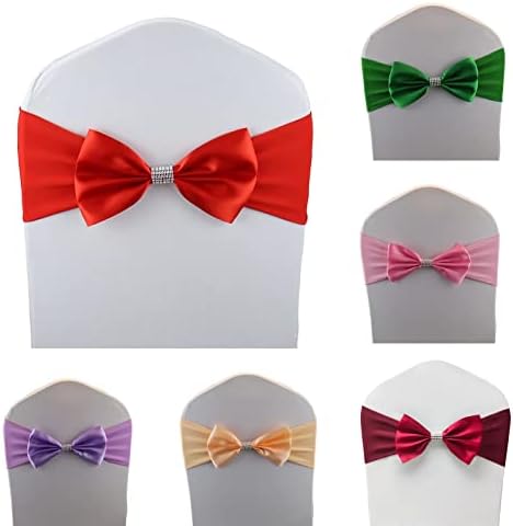 25 PCS Bows Stretch Chair Sashes, for Wedding Party Chair Cover Decoration, Spandex Stretch Chairs Bands (Pack of 25 Red - Image 2