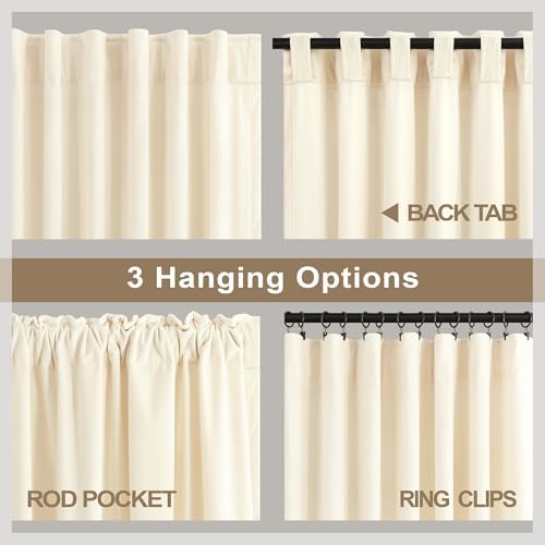 Cream Beige Velvet Curtain 90 Inches Long 2 Panels for Bedroom Semi Blackout Lightweight Farmhouse Cozy Retro Drape Floor to Ceiling Curtain for Living Dining Room Divider Villa Hall Cottage Apartment - Image 4