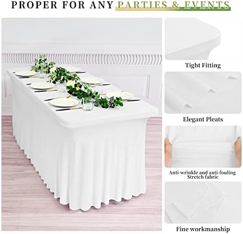 4 Pack White Spandex Table Skirts for 6 Ft Rectangular Tables - Image 4