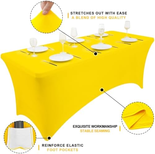 Smiry 2 Pack Spandex Table Cloth 6FT, Elastic Fitted Yellow Tablecloth - Image 3
