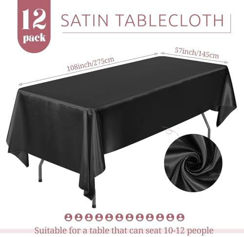 12 Pack Black Satin Tablecloth, 57 x 108 Inch - Image 2