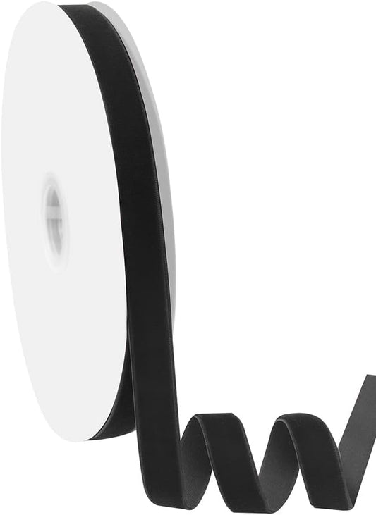 5/8" Wide Velvet Ribbon, 25 Yards - Black Velvet Ribbon on Spool for Crafts, Gift Wrapping, DIY, Hair Bows, Wedding Invitations, Parties, Valentine's Day, and Christmas