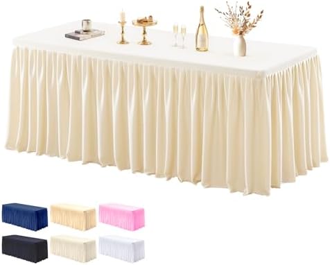 1 Pack Champagne Tablecloths for Rectangle Tables 6ft, Wrinkle Resistant Spandex Tablecover Fitted Stretch Table Cloth with Pleated Ruffle Table Skirts for Party Banquet Dining Birthday Wedding by Partisky